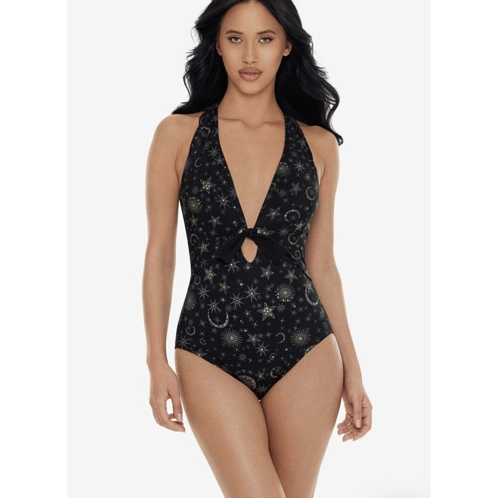 Magicsuit Sz 14 Lucky Stars Halle One Piece Swimsuit Black Gold Tummy Control